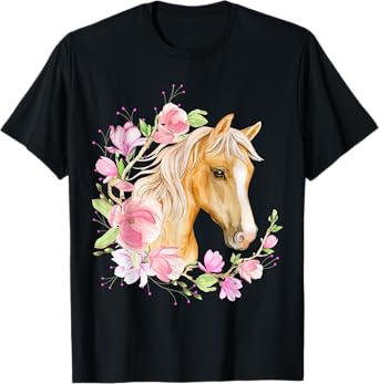 Palomino Horse, Magnolias, Horse Lovers, Blonde Horse Floral T-Shirt