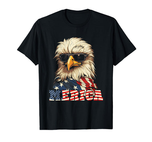 Merica USA American Flag Patriotic 4th of July Bald Eagle T-Shirt