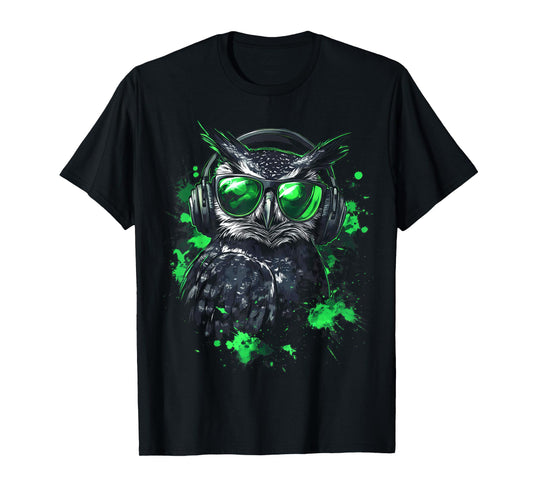 Cool Pop Art Graphic Music Techno Festival DJ Funny Owl T-Shirt