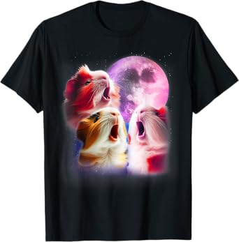 3 Guinea Pigs Howling At The Moon Funny Pet Guinea Pig Lover T-Shirt