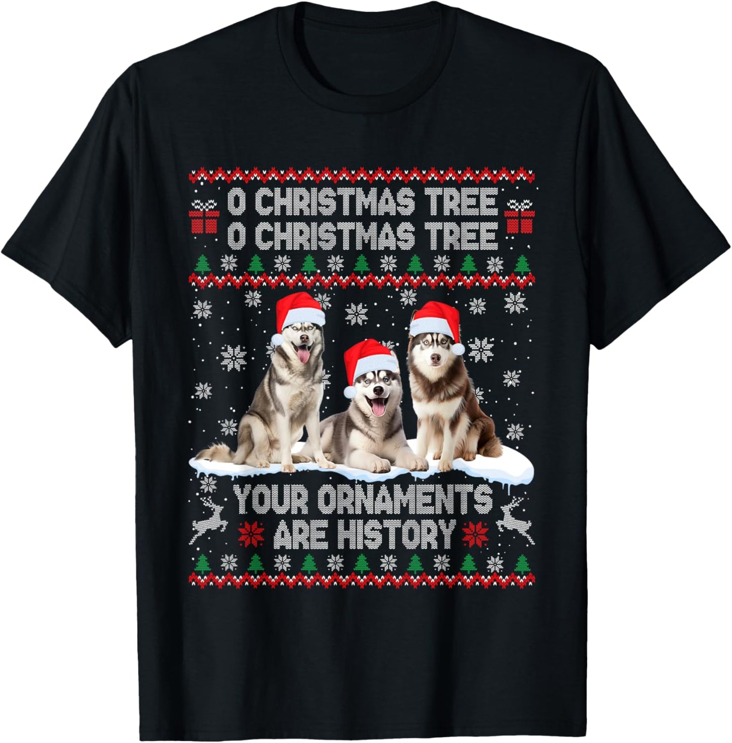 Siberian Husky Dog Ugly Sweater Christmas Light Xmas Pajama T-Shirt