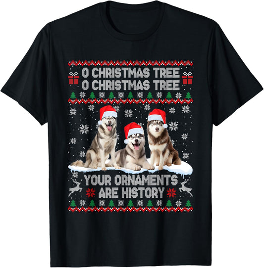 Siberian Husky Dog Ugly Sweater Christmas Light Xmas Pajama T-Shirt