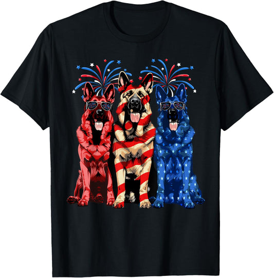 4th Of July German Shepherd American Flag Red White And Blue T-Shirt