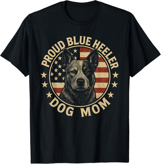 Proud Blue Heeler Dog Mom Vintage American Flag Mother's Day T-Shirt