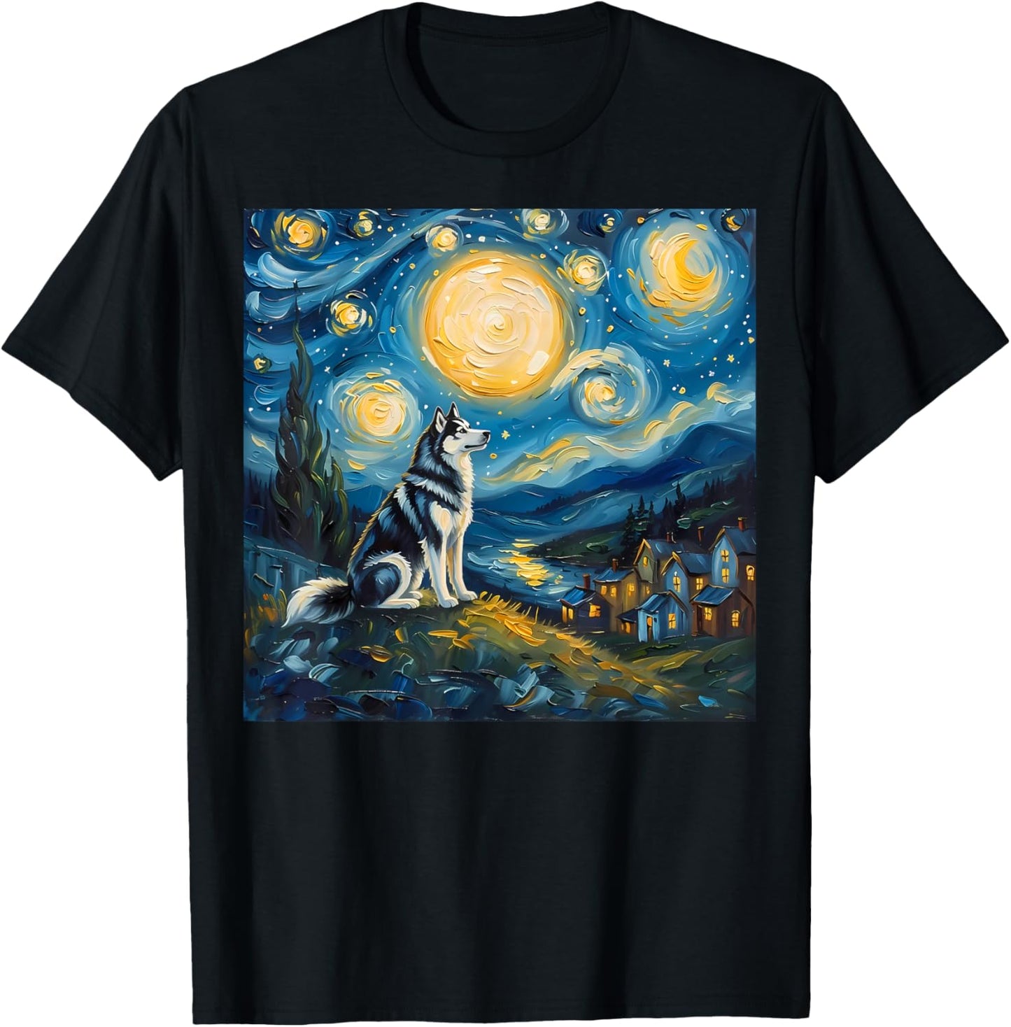 Siberian Husky Van Gogh Style The Starry Night Art Dog Lover T-Shirt