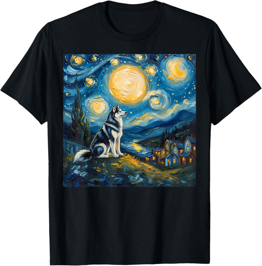 Siberian Husky Van Gogh Style The Starry Night Art Dog Lover T-Shirt