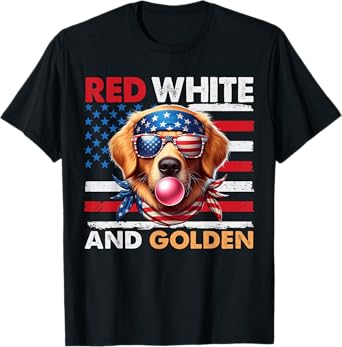 Red White Golden Retriever 4th of July American Flag T-Shirt