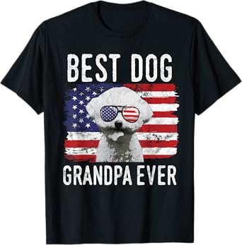 American Flag Best Dog Grandpa Ever Bichon Frise USA T-Shirt
