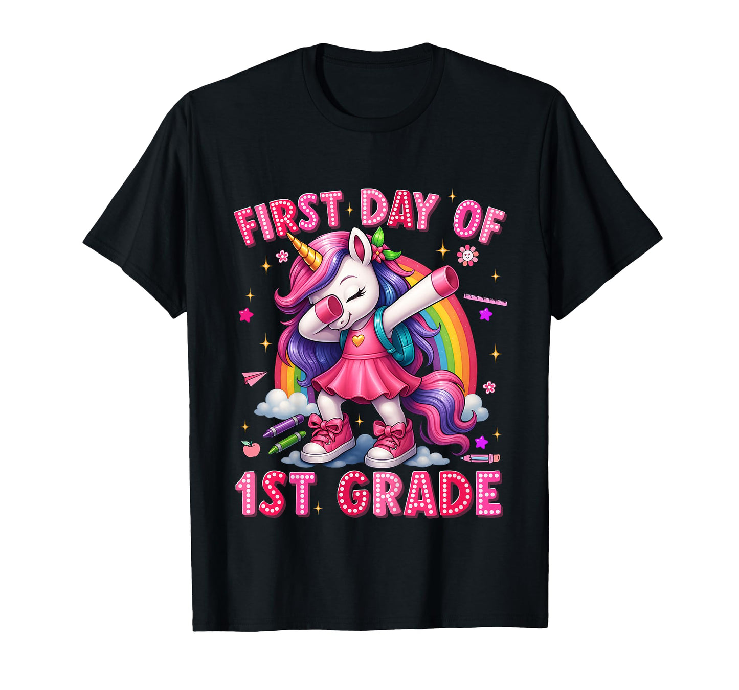 Kids First Day Of 1st Grade Unicorn Back To School Girls Outfits T-Shirt