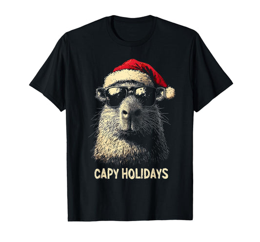 Funny Christmas Capy Holidays Kids Teens Boys Xmas Capybara T-Shirt
