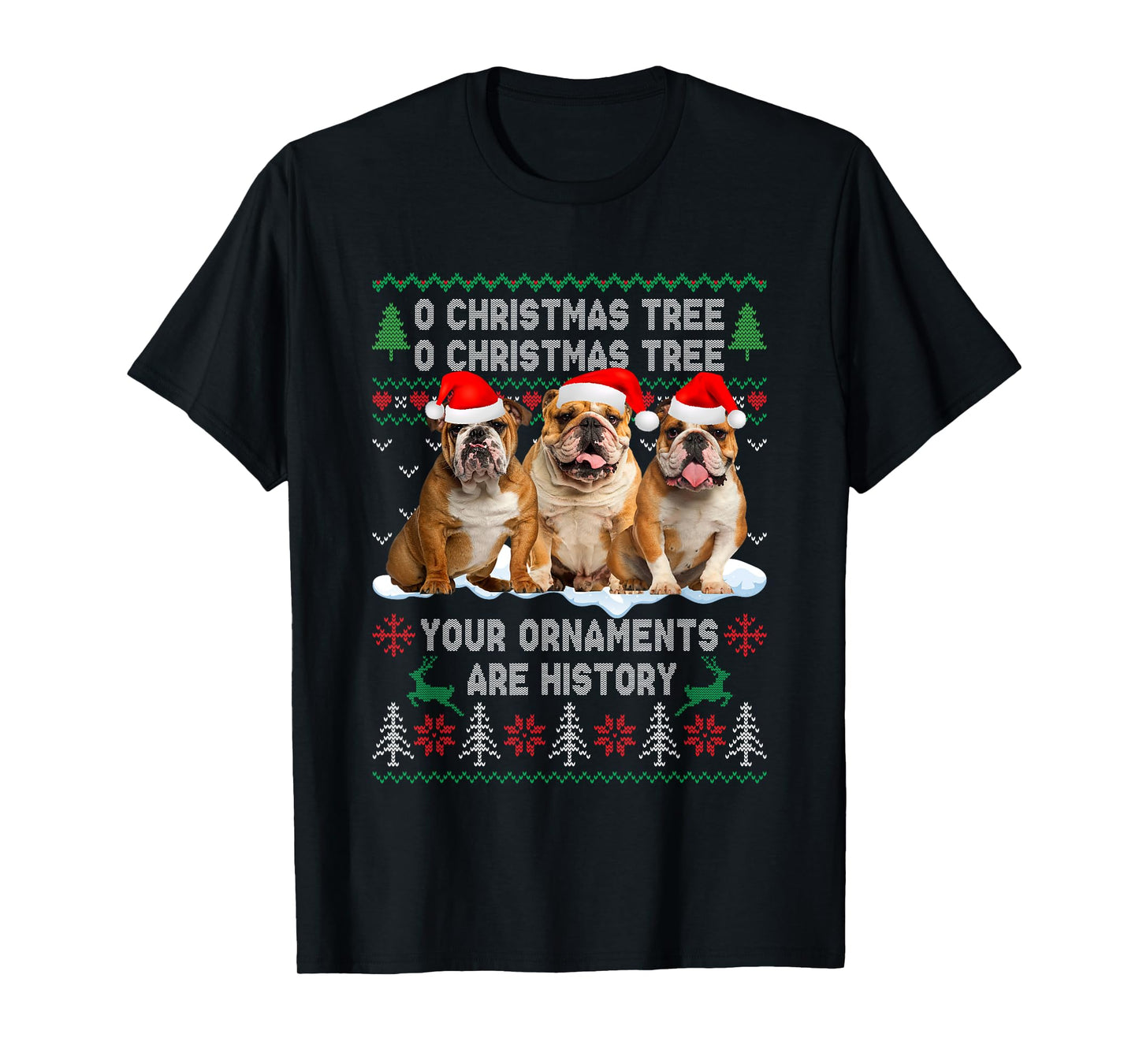 Cute English Bulldog Dog Oh Christmas Tree Ugly Xmas T-Shirt for Men Women Kids