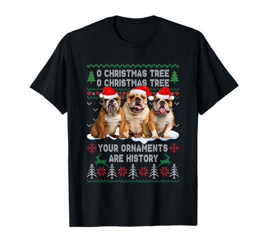Cute English Bulldog Dog Oh Christmas Tree Ugly Xmas T-Shirt for Men Women Kids