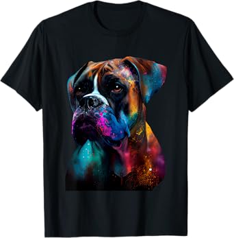 Colorful Boxer Dog Vibrant Paint Splash T-Shirt for Men Women Kids