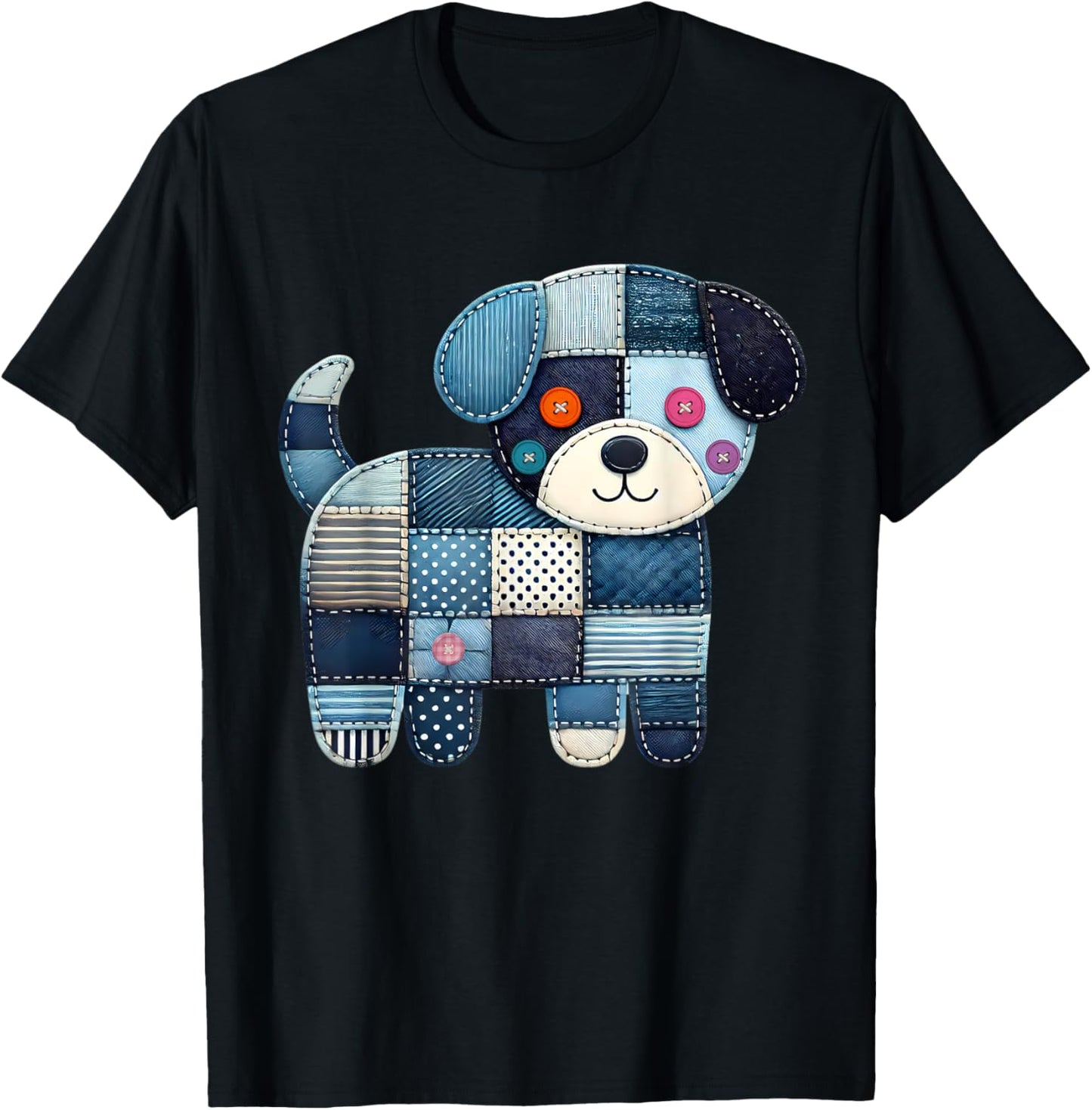 Retro Funny Denim Patch Animal Dog T-Shirt