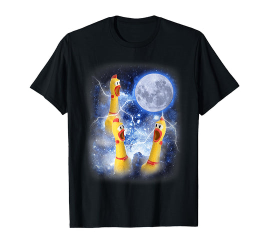Three Rubber Chicken Moon Funny Screaming Fowl Cursed Joke T-Shirt