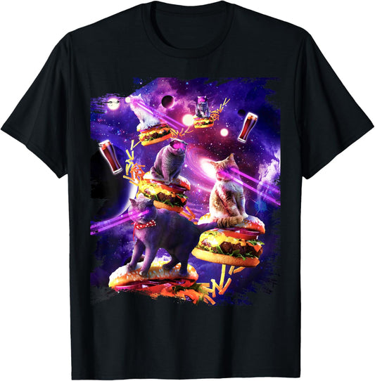 Galaxy Laser Cat Onburger - Space Cheeseburger Cats T-Shirt