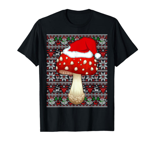 Santa Hat Ugly Christmas Sweater Mushroom Fruit Lovers T-Shirt