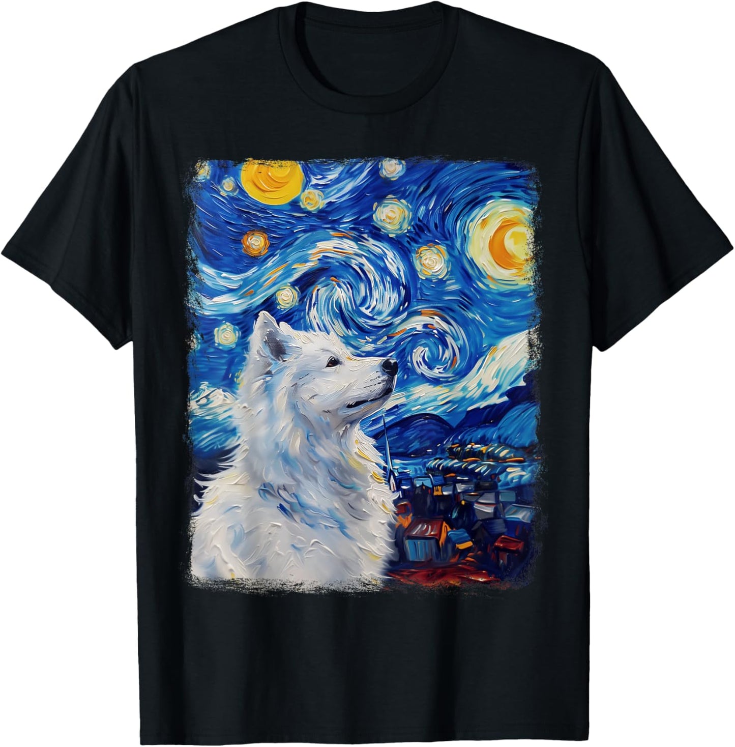 Samoyed Dog Starry Night Painting T-Shirt