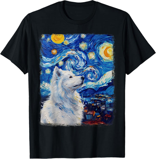 Samoyed Dog Starry Night Painting T-Shirt