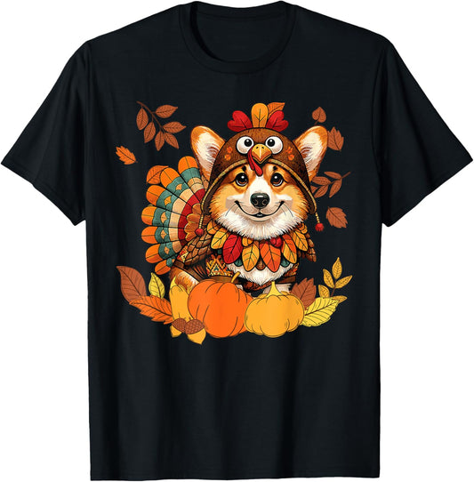 Corgi Dog Turkey Thanksgiving Costume Women Men Kids Toddler T-Shirt