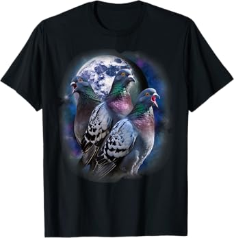 Three Pigeon Howling At The Moon Funny Pigeon Bird Lover T-Shirt