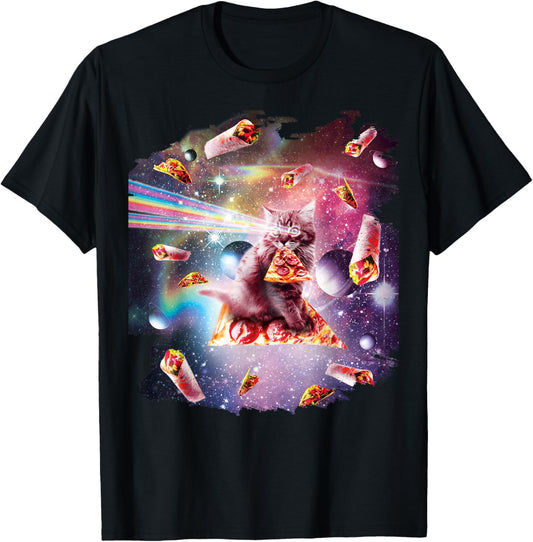 Outer Space Pizza Cat - Rainbow Laser, Taco, Burrito T-Shirt