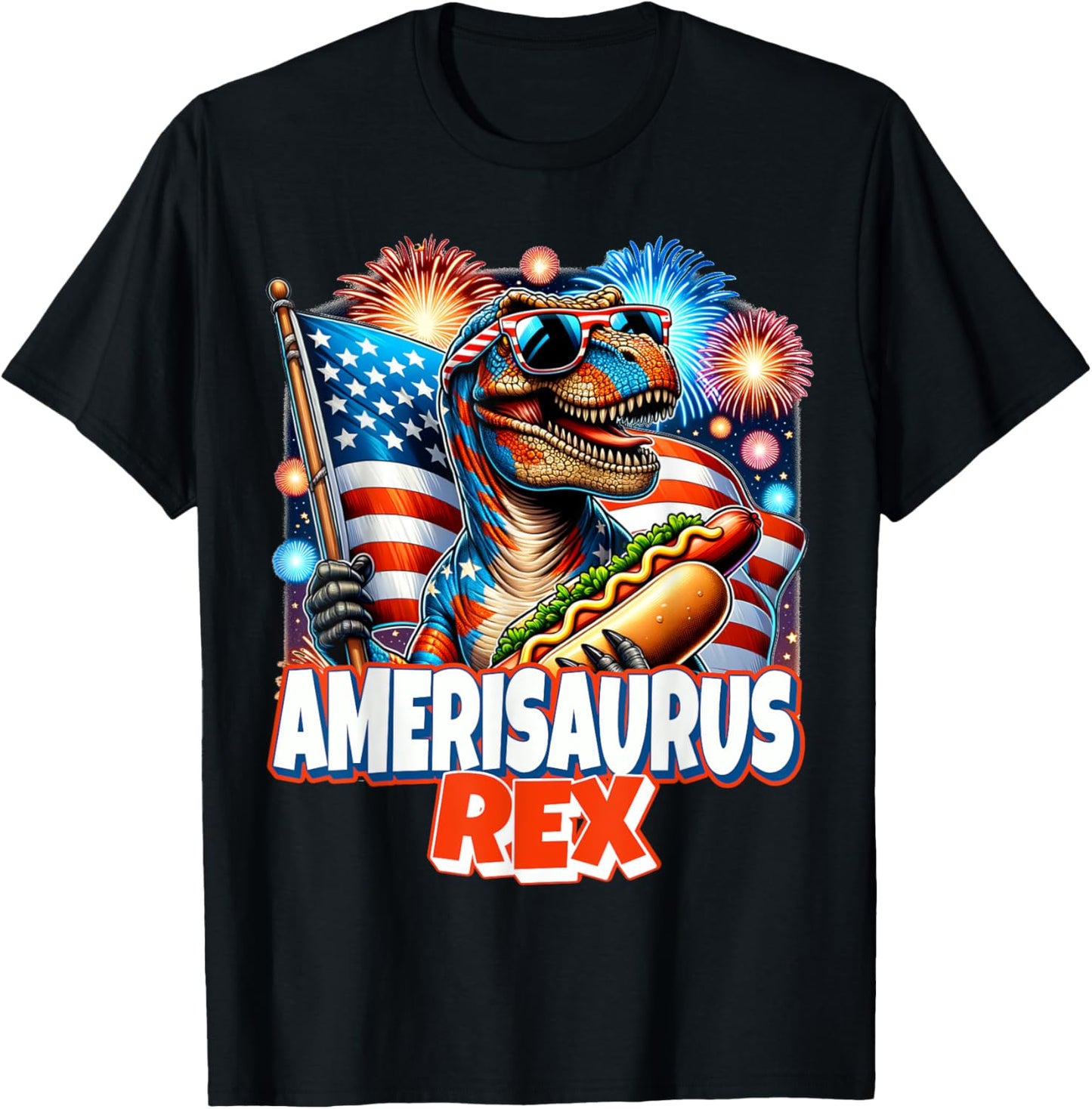Amerisaurus Rex Shirt Funny 4th of July Dinosaur Kids Men T-Shirt