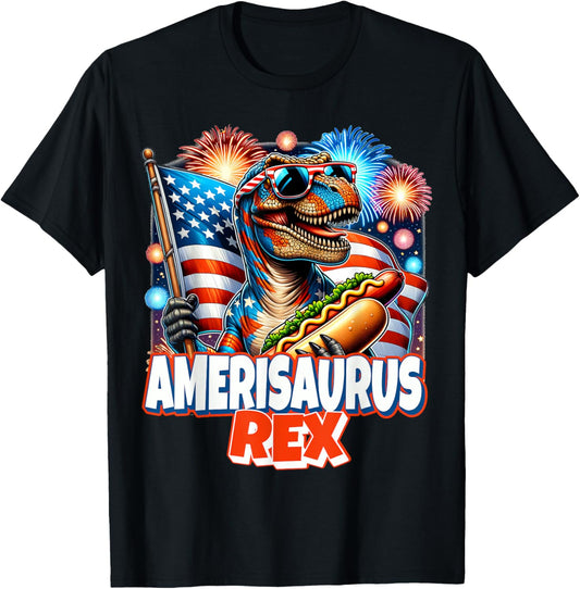 Amerisaurus Rex Shirt Funny 4th of July Dinosaur Kids Men T-Shirt