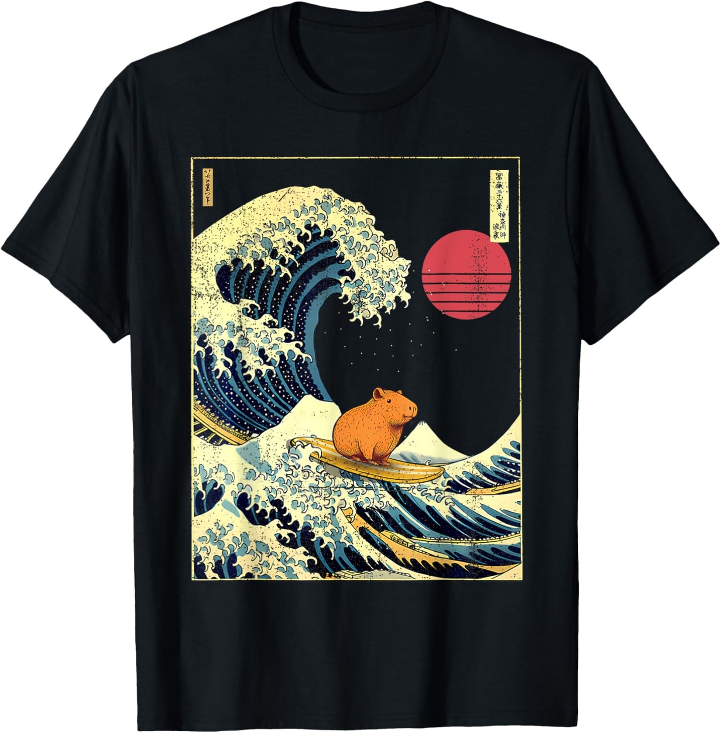 Capybara Japanese Kanagawa Wave Funny Surf Animal T-shirt
