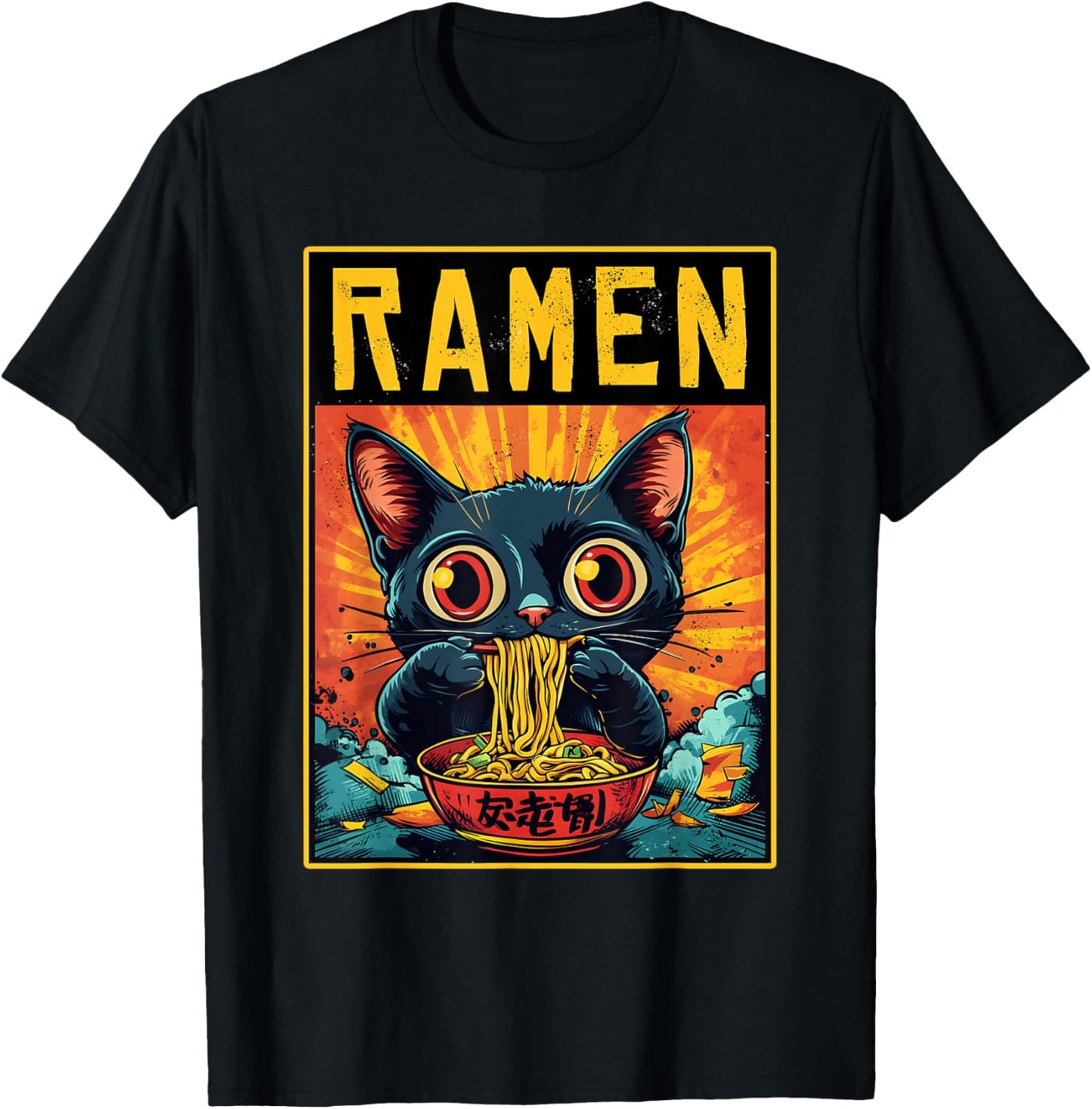 Funny Ramen Cat Tee Japan Anime Manga Kawaii Ramen Noddles T-Shirt