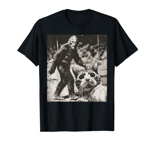 Sasquatch Cat Selfie Funny Bigfoot Kitten Meme Women Men Kid T-Shirt
