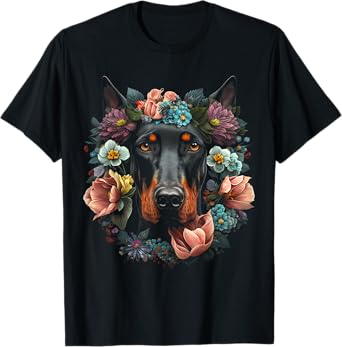 Doberman Mom Floral for Women Dog Lovers T-Shirt