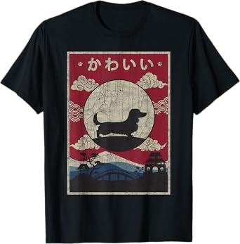 Long Haired Dachshund Japanese Design Kawaii Dog Mom Dad T-Shirt for Men Women Kids