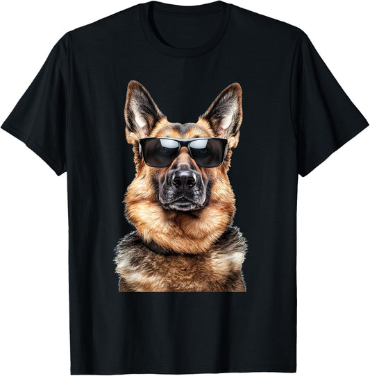 German Shepherd Dog Doggy wearing Sunglasses Funny Graphic T-Shirt