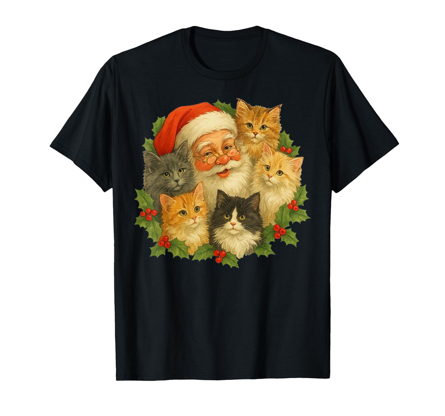 Santa Claus Kittens Christmas Retro 90s Old Saint Funny T-Shirt