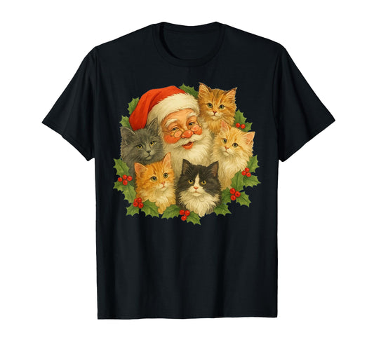 Santa Claus Kittens Christmas Retro 90s Old Saint Funny T-Shirt