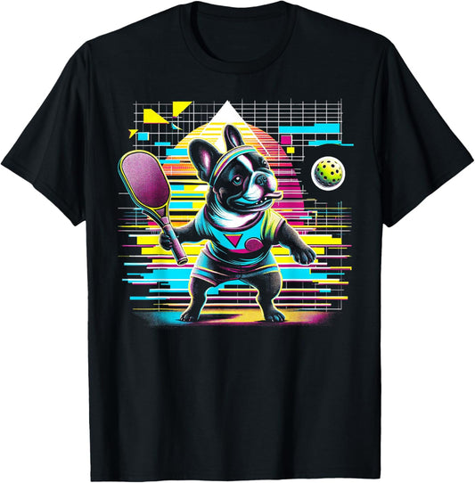 Retro Pickleball French Bulldog Lover Paddle Sport T-Shirt