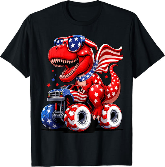 Funny Amerisaurus T-Rex Dinosaur Lovers 4th Of July Kids Men T-Shirt