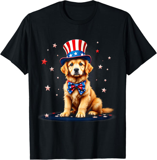 USA Dog 4th of July Golden Retriever Men Women Kids Funny T-Shirt