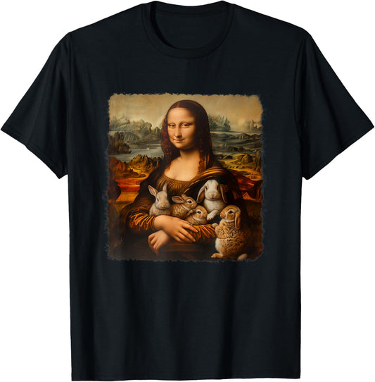Mona Lisa With with Rabbits Funny Rabbit Art Painting T-Shirt