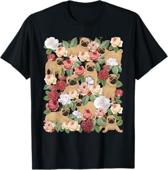 Botanical Black Pug Garden - Floral Dog Owner Pet Lover Men Women Girls Kids T-Shirt