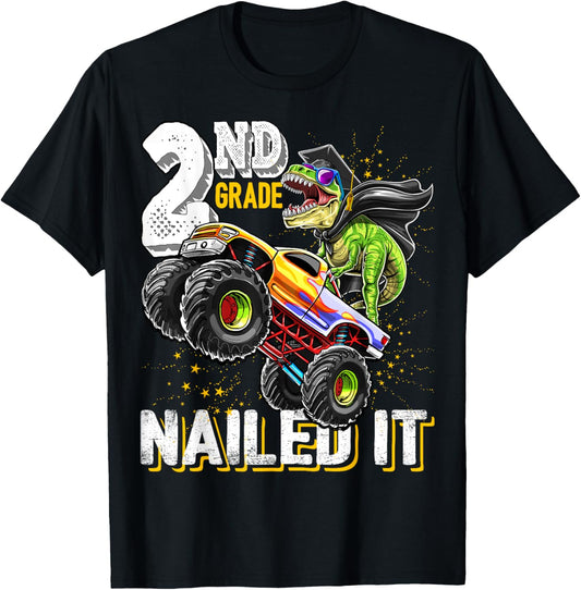 2nd Grade Nailed It Dinosaur Monster Truck Graduation Cap T-Shirt
