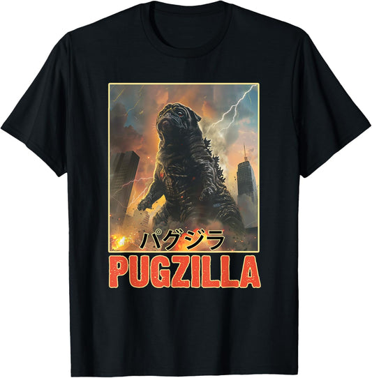 Vintage Art Pug Dog Kawai Pet Lovers Pugzilla Funny Outfits T-Shirt