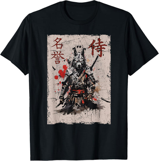 Samurai Warrior Dog Graphic, Cool Japanese Art Dog T-Shirt