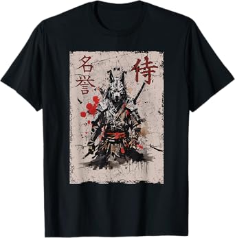 Samurai Warrior Dog Graphic, Cool Japanese Art Dog T-Shirt