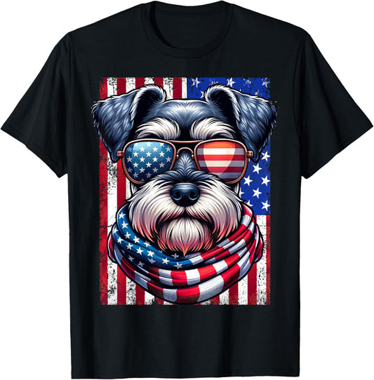 Miniature Schnauzer Dog American Flag Patriotic 4th of July T-Shirt