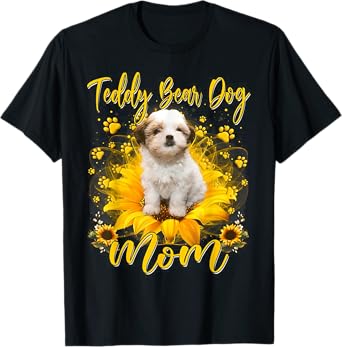 Teddy Bear Dog Mom With Sunflower Dog Paws Mothers Day T-Shirt for Men Women