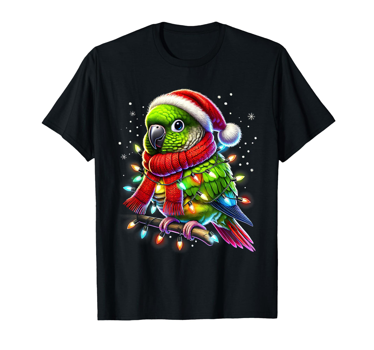 Green Cheek Conure Christmas Tree Lights Xmas Parrot Lover T-Shirt