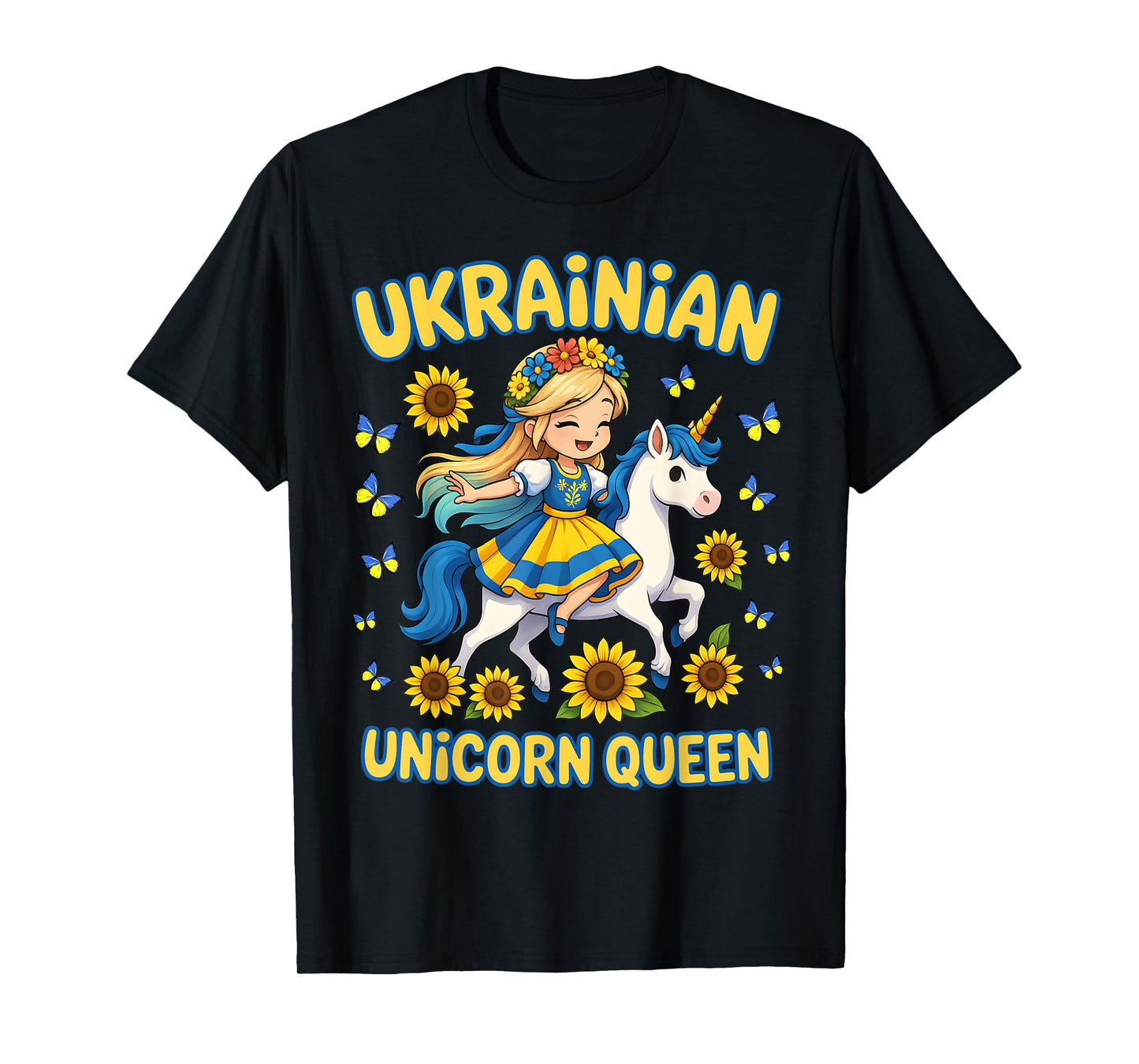 Ukrainian Unicorn Queen Girl Sunflower Pride Souvenier kids T-Shirt