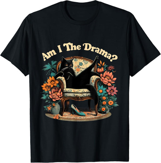 Queen Cat Am I The Drama Funny Vintage Retro Mental Health T-Shirt